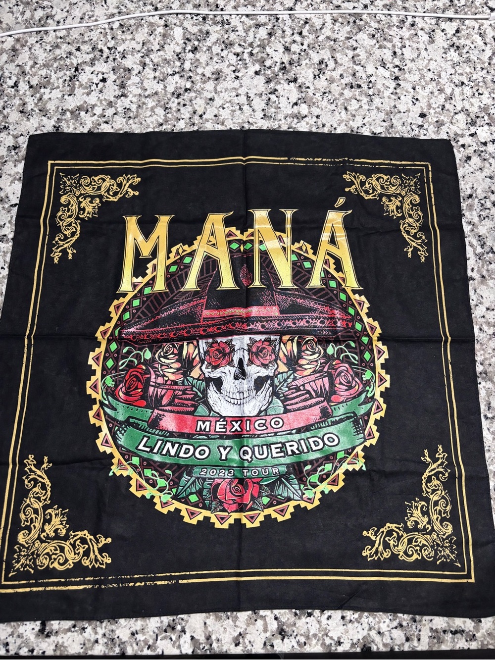 Maná México Lindo y Querido Tour  Bandana - Black with Multi Color Skull Design